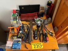 MISC. TOOL LOT: HAMMERS, PLIERS, HEX WRENCHES, FASTENERS, SCREW DRIVERS