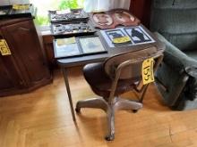 LOT: FOLDING CARD TABLE, METAL VINYL PADDED SWIVEL OFFICE CHAIR