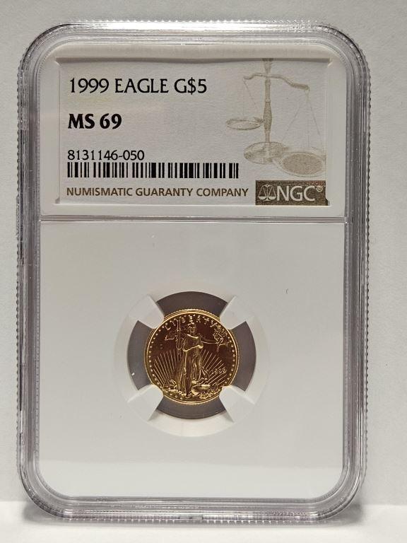 1999 American Eagle 1/10oz Gold Coin NGC MS69