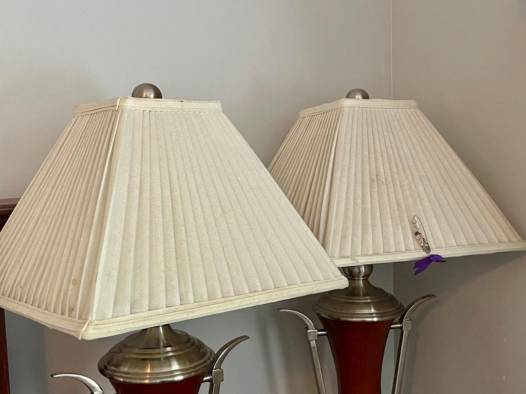 Cherry Finish Urn Style Table Lamps With Shades