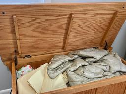 Oak Mission Style Blanket Chest With Contents