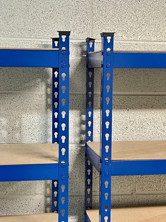 3 Blue Metal & Wood Shelving Units