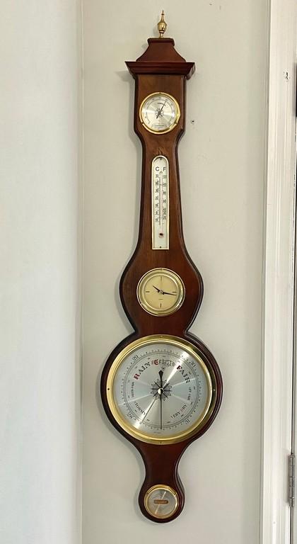 German Wall Barometer, Thermometer and Clock Combination