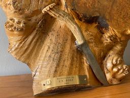 Burl Maple Wall Plaque With Horn Handled Knife