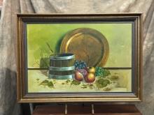 1960s Still Life Oil On Canvas By Johnson In Frame