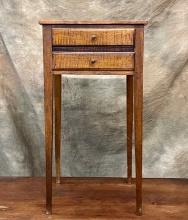 Federal Period Circa 1820 Tiger Maple & Cherry One Drawer Stand