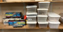 Empty Plastic Storage Containers, Roll Of Plastic, Chalk & More