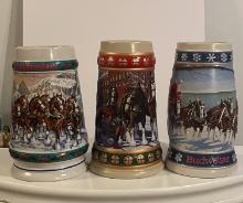 Lot of (3) vintage Budweisers Holiday Steins