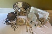 Pewter, Aluminum and Silver Plate Serving Lot