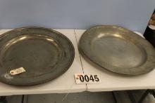 TWO EARLY PEWTER CHARGERS