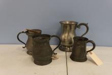 FOUR HANDLED VESSEL OR PEWTER MUGS