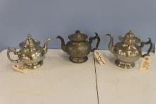 THREE EARLY PEWTER TEAPOTS