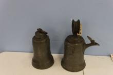 TWO EARLY PEWTER WINE CONTAINERS