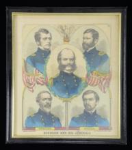 FRAMED LITHOGRAPH OF GENERAL AMBROSE BURNSIDE WITH