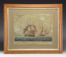 SCARCE LITHOGRAPH HMS SHANNON AND US FRIGATE,