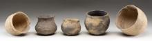 GROUP OF 5 MISSISSIPPIAN INDIAN POTS.