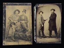 TWO TINTYPES WITH REVOLVERS COLT OPEN TOP ARMY.