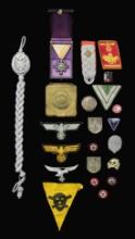 WWII GERMAN INSIGNIA, PARTY PINS, CLOTH, TINNIES,