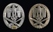 2 WWII STYLE GERMAN GENERAL ASSAULT BADGES.