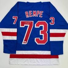 Autographed/Signed Matt Rempe New York Blue Hockey Jersey Beckett BAS COA