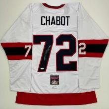 Autographed/Signed Thomas Chabot Ottawa White Hockey Jersey JSA COA