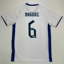 Autographed/Signed Harry Maguire England White Soccer Jersey Beckett BAS COA
