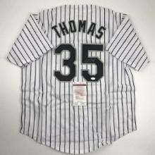 Autographed/Signed Frank Thomas Chicago Pinstripe Baseball Jersey JSA COA