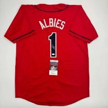 Autographed/Signed Ozzie Albies Atlanta Red Baseball Jersey JSA COA
