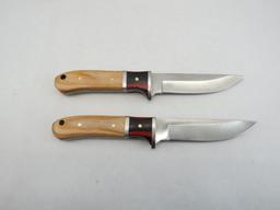 Pair of Fixed Blade Knives with Hand Made Leather Sheaths