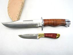 (2) Fixed Blade Knives with Hand Made Leather Sheath