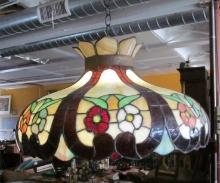 24" Vintage Hanging Floral Stained Glass Dome