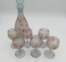 Interesting Glass Decorated Decanter Set