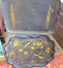 (2) Large Tole Painted Trays