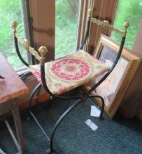 Antique Wrought Iron & Brass Curule Chair