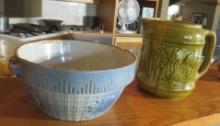 Stoneware Bowl with Bail Handle & Water Pitcher