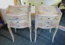 (2) Antique Continental Painted 3-Drawer Stands
