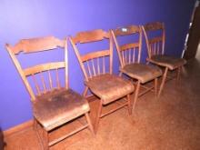 (4) Antique Thumb Back Plank Seat Chairs