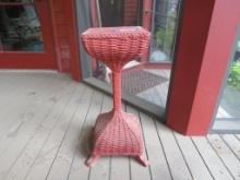 Painted Red Wicker Plant Stand