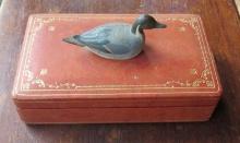 Leatherbound Cigarette Box with Carved Wood Pintail Drake