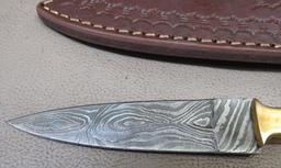 Custom Damascus Pattern Double edged Boot Knife