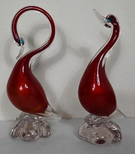 Two Art Glass Swans