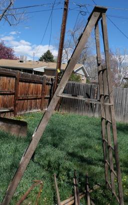 8' Wooden Ladder with Yard Tools