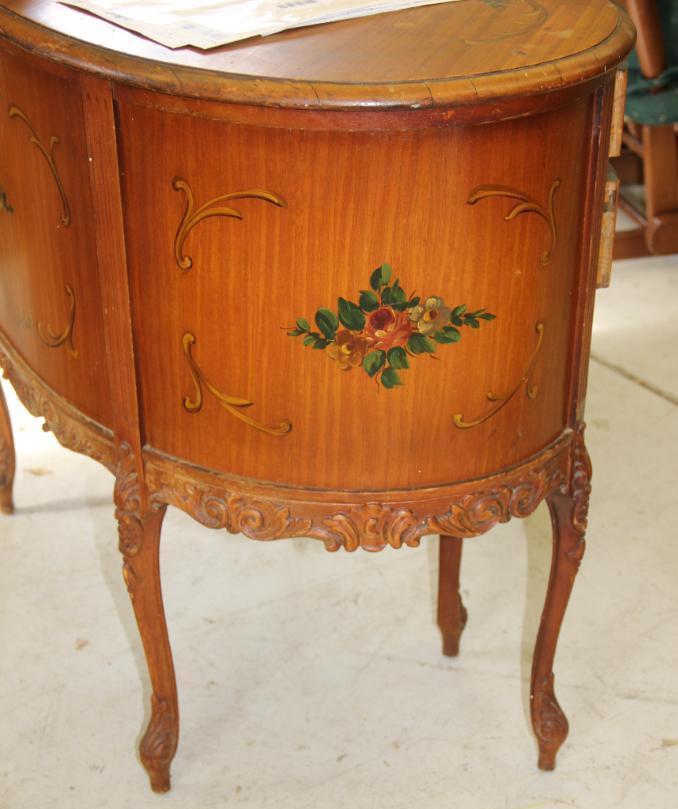 Elegant Antique French Wood Desk with Floral Painted Accents