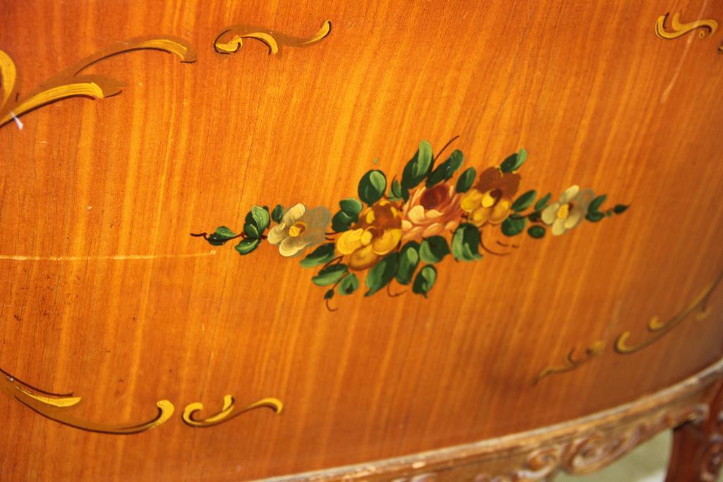 Elegant Antique French Wood Desk with Floral Painted Accents