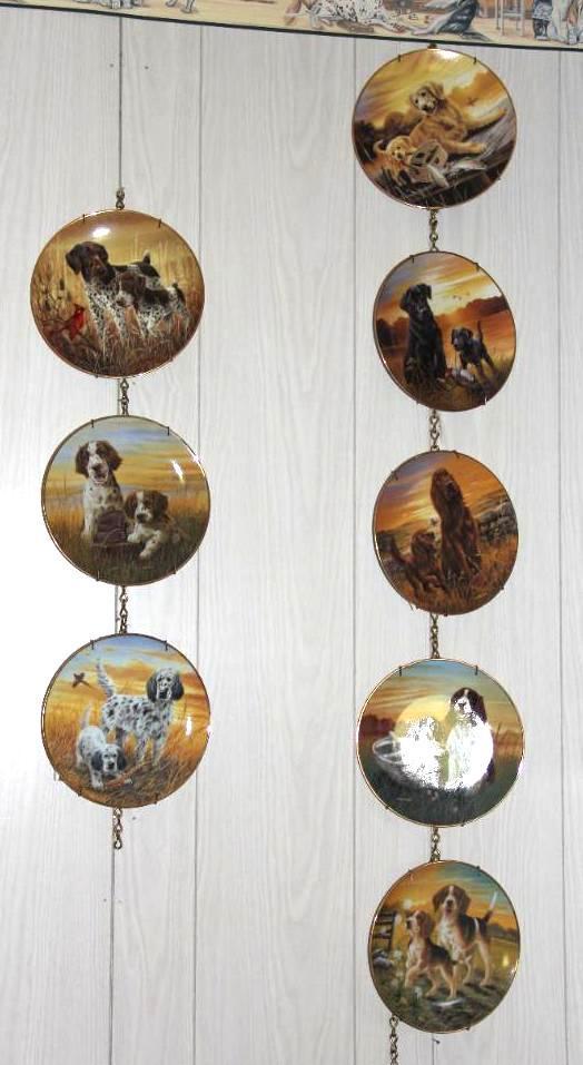 8 Dog-Themed Collector Plates on Chain Hangers