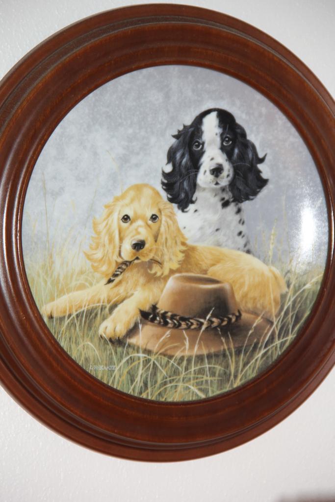 8 Collectible Dog Plates by Knowles in Wood Frames