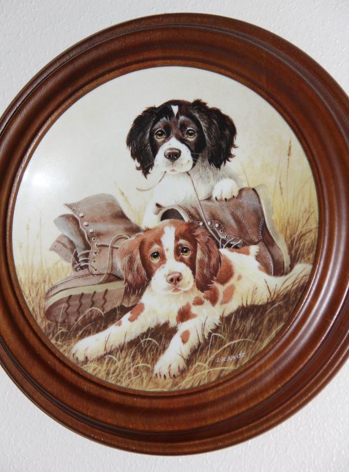 8 Collectible Dog Plates by Knowles in Wood Frames