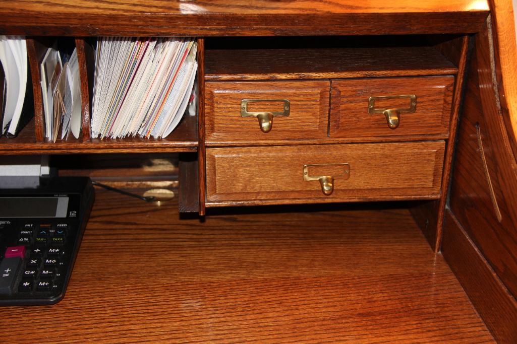 Excellent Oak Craft Roll-Top Desk with Wood Chair