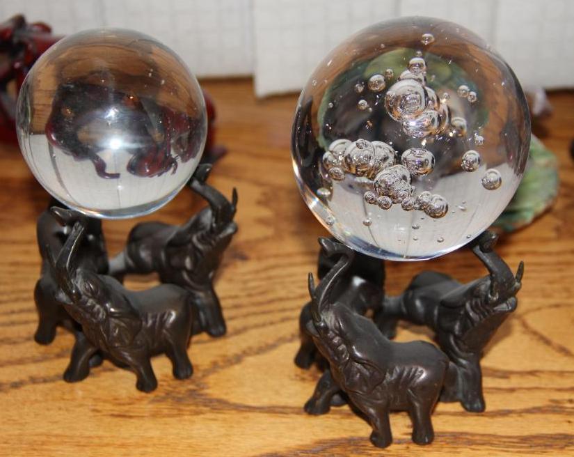 Collection of Elephants and 2 Crystal Balls