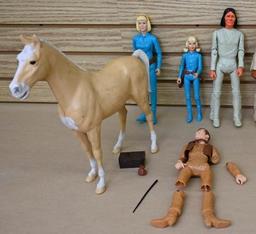 Six Marx Figurines with 2 Plastic Horses